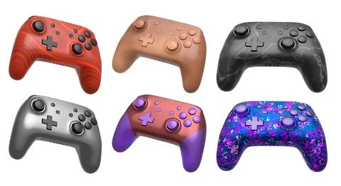 Collection of gaming controllers isolated on white background with clipping.. Stock Illustration