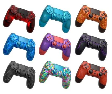 Collection of gaming controllers isolated on white background with clipping.. Stock Illustration