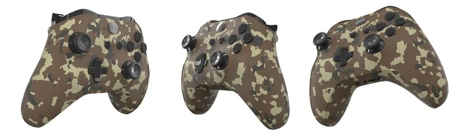 Collection of gaming controllers isolated on white background with clipping.. Stock Illustration