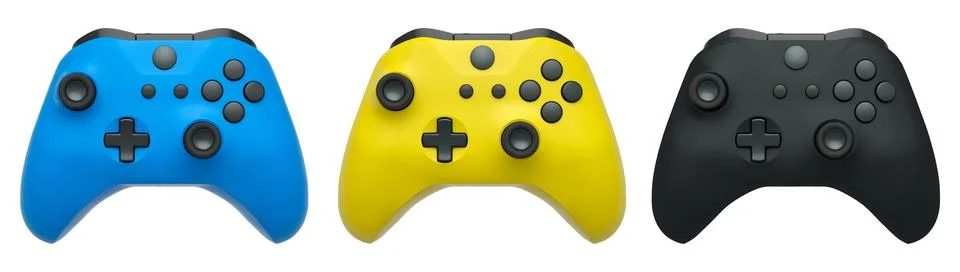 Collection of gaming controllers isolated on white background with clipping.. Stock Illustration