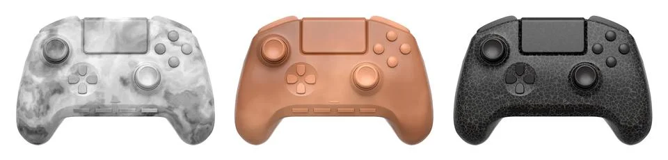 Collection of gaming controllers isolated on white background with clipping path Stock Illustration