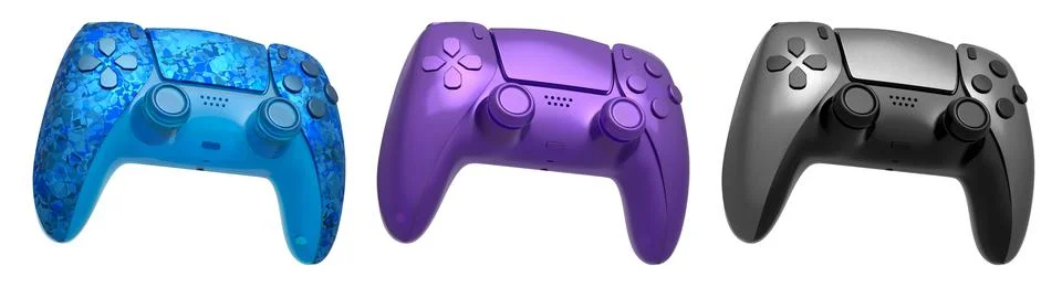 Collection of gaming controllers isolated on white background with clipping path Stock Illustration