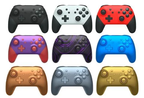 Collection of gaming controllers isolated on white background with clipping path Stock Illustration
