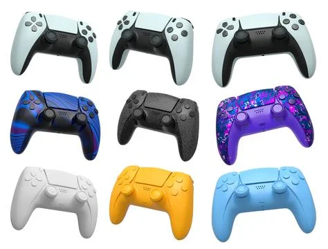 Collection of gaming controllers isolated on white background with clipping path Stock Illustration