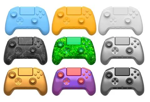 Collection of gaming controllers isolated on white background with clipping path Stock Illustration