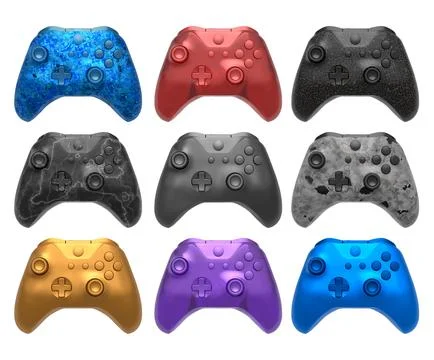 Collection of gaming controllers isolated on white background with clipping path Stock Illustration