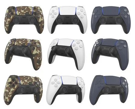 Collection of gaming controllers isolated on white background with clipping path Stock Illustration