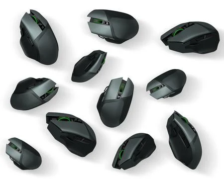 Collection of gaming mice shown from various angles, isolated on white 스톡 일러스트