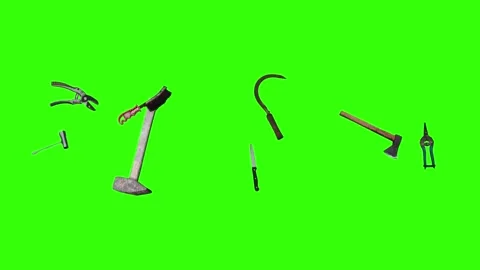 Collection of garden and cleaning tools floating against, green background Stock-Footage 332392078