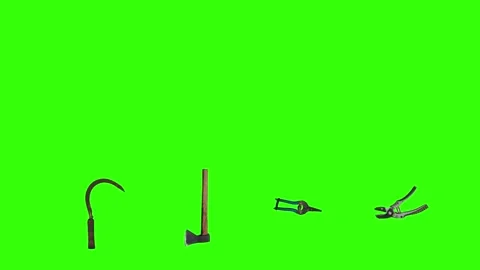 Collection of garden and cleaning tools floating against, green background Stock-Footage 332392083