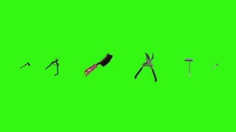 Collection of garden and cleaning tools floating , green background Stock-Footage 333500501