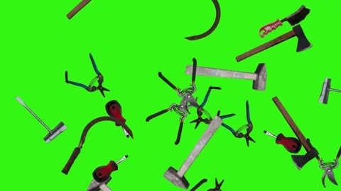 Collection of garden and cleaning tools floating , green background Stock-Footage 333500506