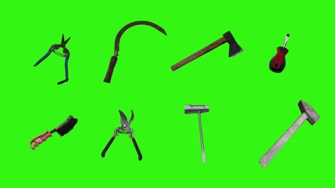 Collection of garden and cleaning tools floating , green background Stock-Footage 333500508