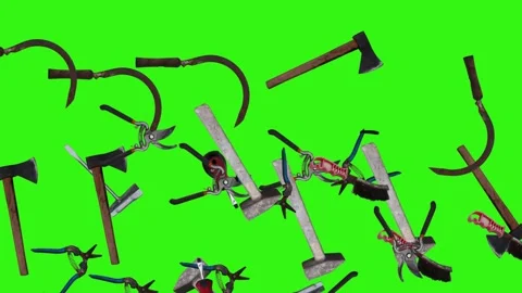 Collection of garden and cleaning tools floating , green background Stock Footage 333500512