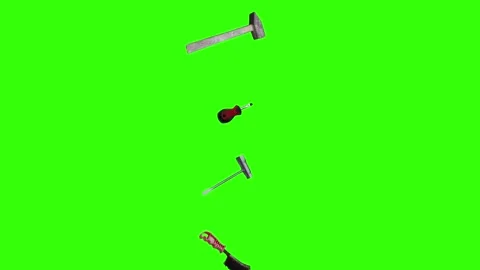Collection of garden and cleaning tools floating , green background Stock Footage 333500517