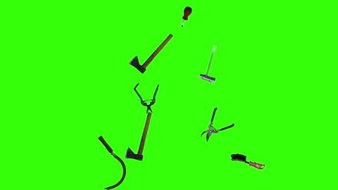 Collection of garden and cleaning tools floating , green background Stock-Footage 333500518