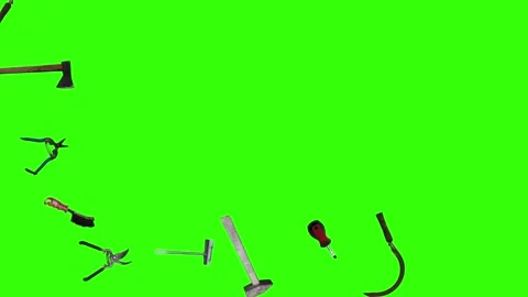 Collection of garden and cleaning tools floating , green background Stock-Footage 333500519