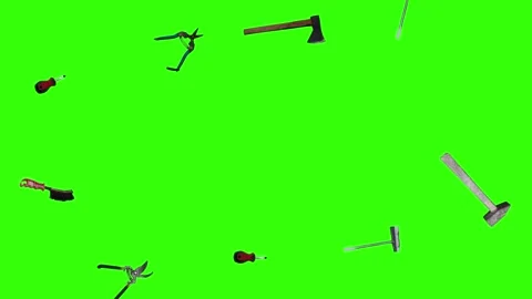 Collection of garden and cleaning tools floating , green background Stock-Footage 333500520