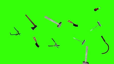 Collection of garden and cleaning tools floating , green background Stock-Footage 333500521