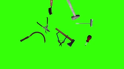 Collection of garden and cleaning tools floating , green background Stock-Footage 333500523
