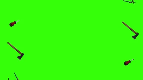 Collection of garden and cleaning tools floating , green background Stock Footage 333500526