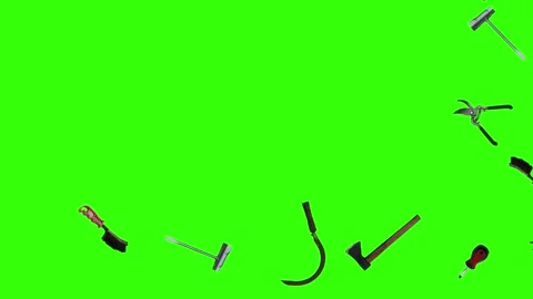 Collection of garden and cleaning tools floating , green background Stock-Footage 333500527