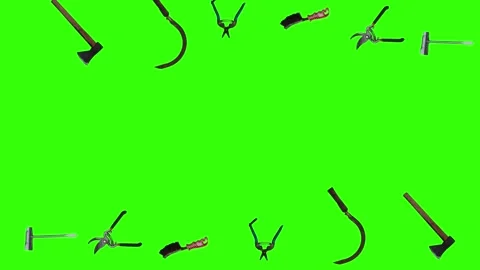 Collection of garden and cleaning tools floating , green background Stock-Footage 333500531