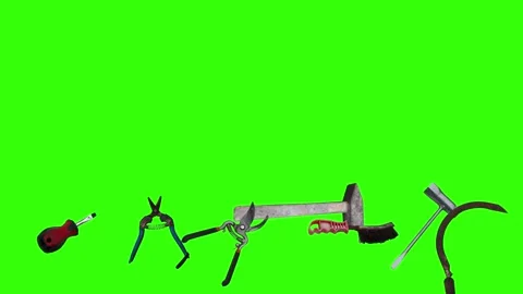 Collection of garden and cleaning tools floating , green background Stock-Footage 333500534