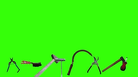 Collection of garden and cleaning tools floating , green background Stock-Footage 333500537