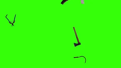 Collection of garden and cleaning tools floating , green background Stock-Footage 333500542