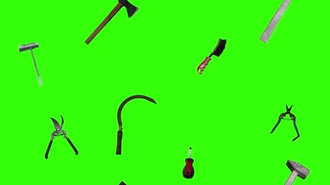 Collection of garden and cleaning tools floating , green background Stock-Footage 333500543