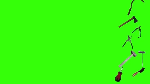 Collection of garden and cleaning tools floating , green background Stock-Footage 333500545
