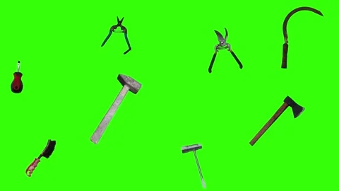 Collection of garden and cleaning tools floating , green background Stock-Footage 333500546