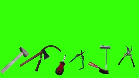 Collection of garden and cleaning tools floating , green background Stock-Footage 333500547