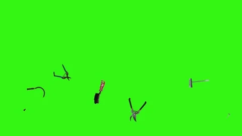 Collection of garden and cleaning tools floating , green background Stock-Footage 333500551