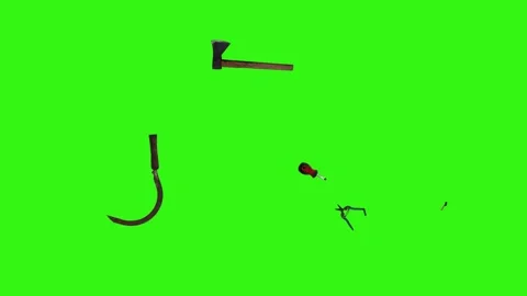 Collection of garden and cleaning tools floating , green background Stock-Footage 333500552