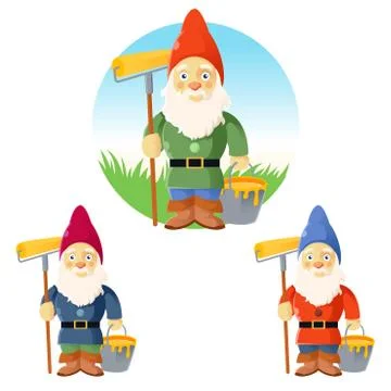 Collection of garden gnomes Stock Illustration
