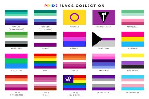Collection of gender identity pride flags.Vector illustration of sexual ide.. Stock Illustration
