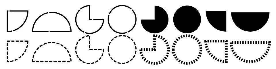 Collection of geometric circle segments, vector circle diagrams, mathematic.. Stock Illustration