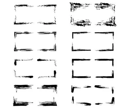 Collection of geometric empty borders.  Black rectangle grunge frames. Vector Illustrazione stock