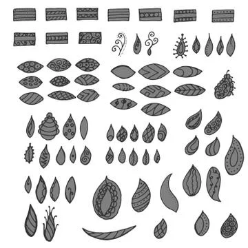 Collection of geometric floral doodle pattern. Geometric tribal zentangle Stock Illustration