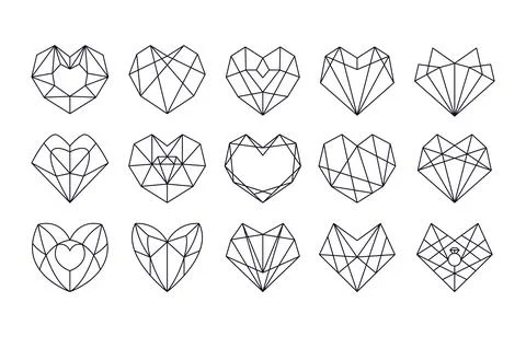 Collection of geometric heart shape. Vector set simple linear icon, valentine Stock Illustration