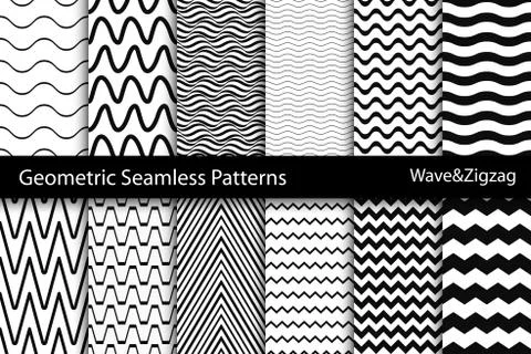 Collection of geometric seamless patterns. Wave, zigzag texture. 스톡 일러스트