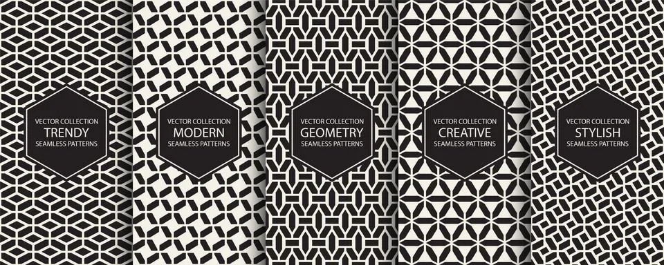 Collection of geometric simple seamless patterns - creative symmetric textures Stock Illustration
