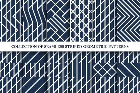 Collection of geometric striped seamless vector patterns. Classic grid design. Stock Illustration