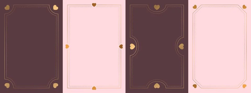 Collection of geometric vector gold frame templates isolated on pink and vi.. Stock Illustration