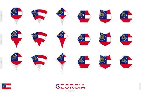 Collection of the Georgia flag in different shapes and with three different.. Illustrazione stock