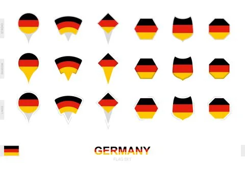 Collection of the Germany flag in different shapes and with three different.. Stock Illustration