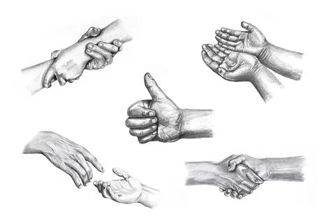 Collection of Gesture hand showing drawn hands. Stockillustratie