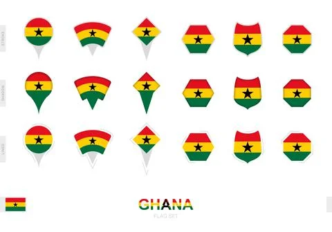 Collection of the Ghana flag in different shapes and with three different e.. イラスト素材